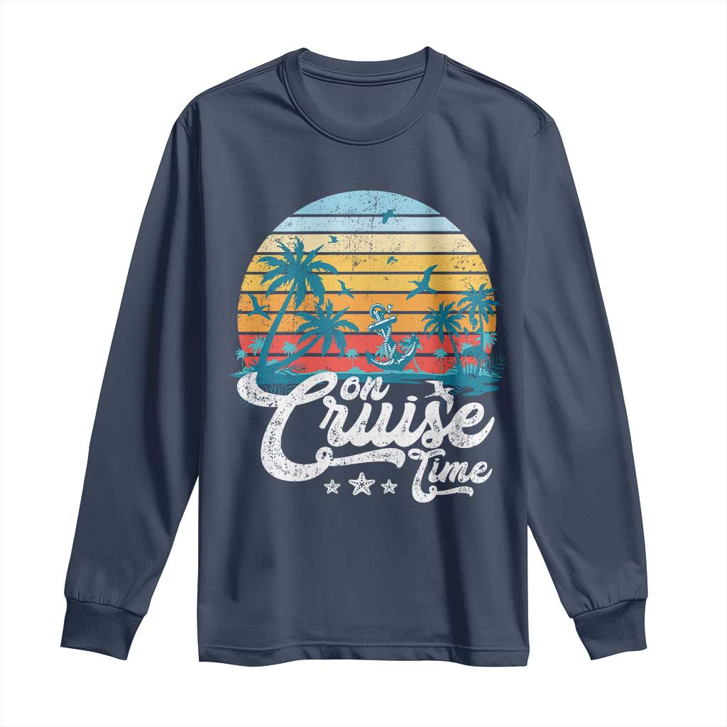 On Cruise Time Long Sleeve Shirt Retro Summer Vacation Cruising TS10 Navy Print Your Wear