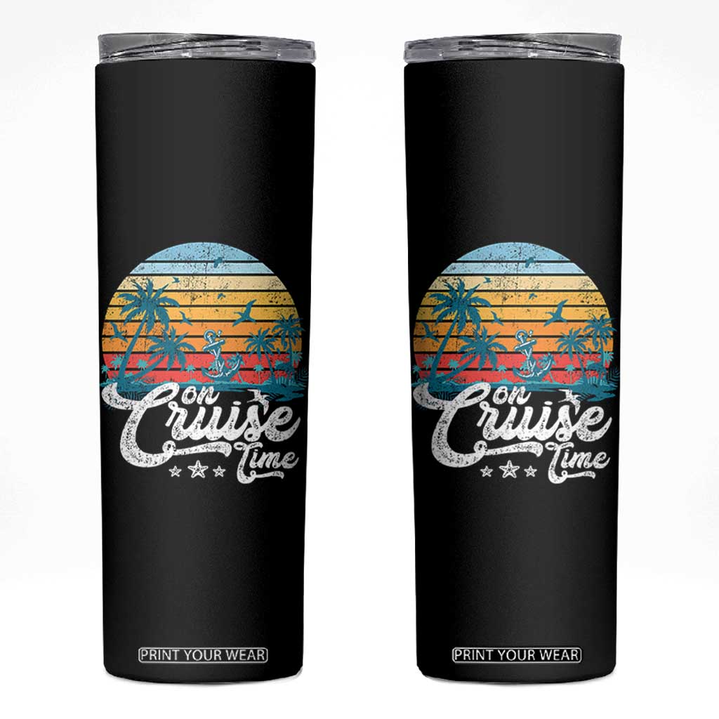 On Cruise Time Skinny Tumbler Retro Summer Vacation Cruising TS10 Black Print Your Wear