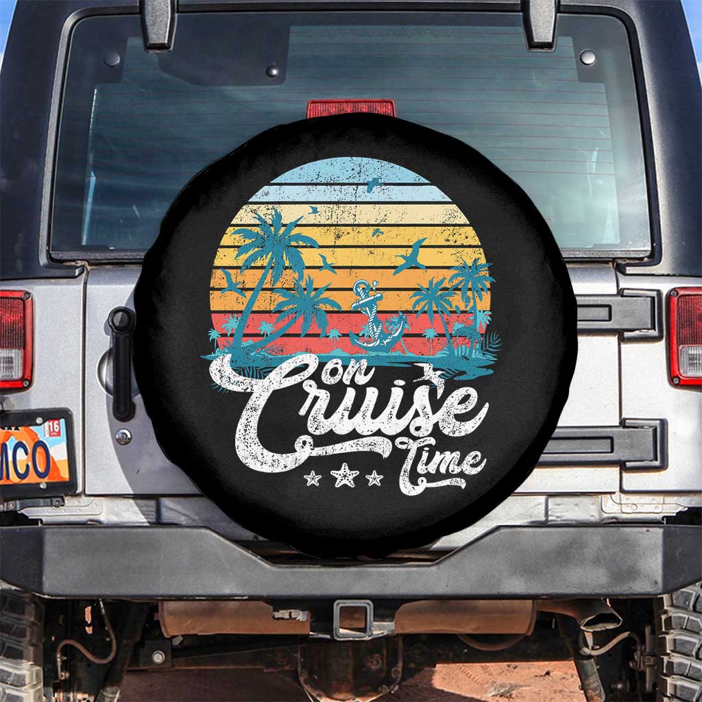 On Cruise Time Spare Tire Cover Retro Summer Vacation Cruising TS10 No hole Black Print Your Wear