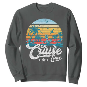 On Cruise Time Sweatshirt Retro Summer Vacation Cruising TS10 Dark Heather Print Your Wear