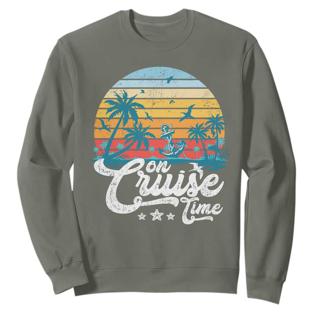 On Cruise Time Sweatshirt Retro Summer Vacation Cruising TS10 Military Green Print Your Wear