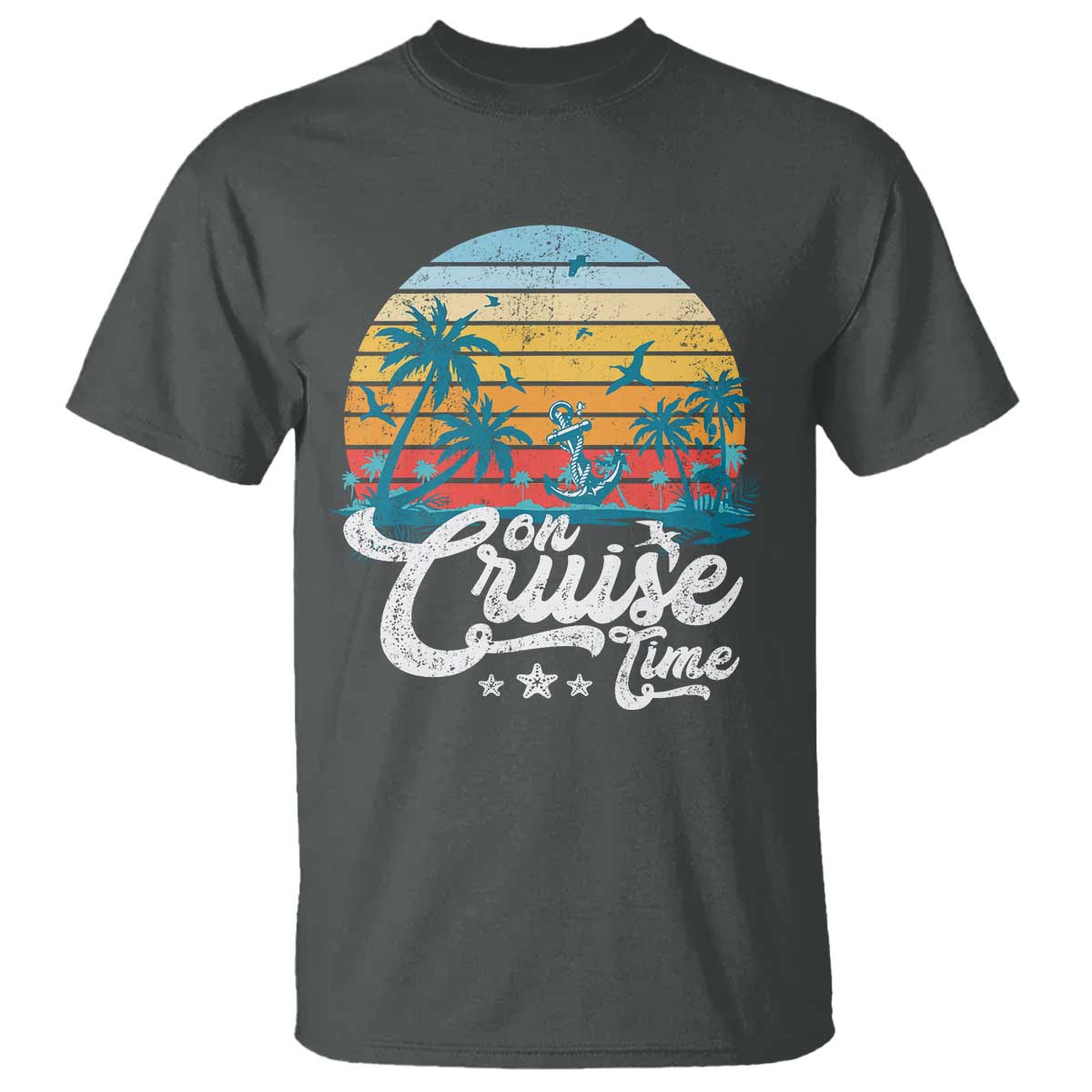 On Cruise Time T Shirt Retro Summer Vacation Cruising TS10 Dark Heather Print Your Wear