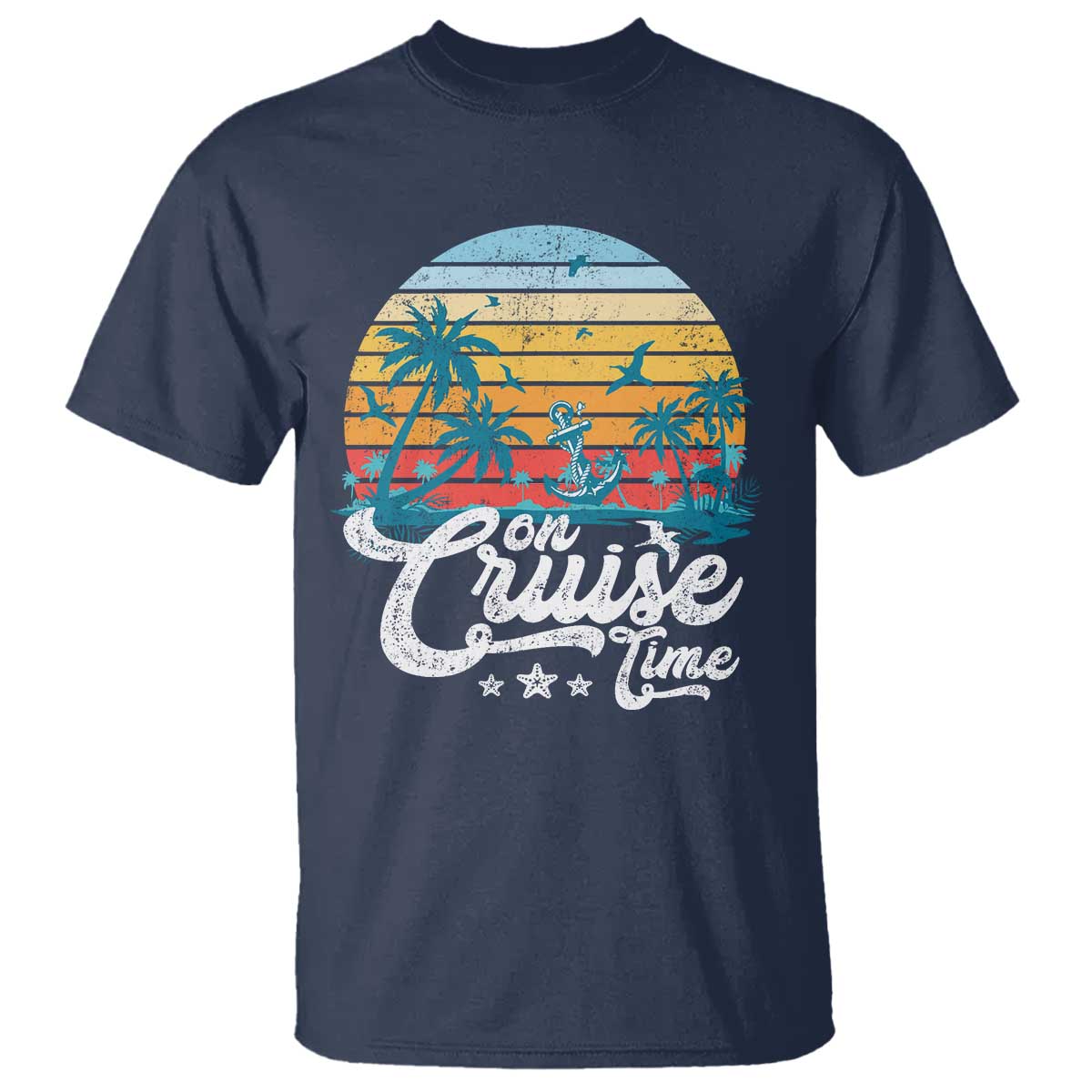 On Cruise Time T Shirt Retro Summer Vacation Cruising TS10 Navy Print Your Wear