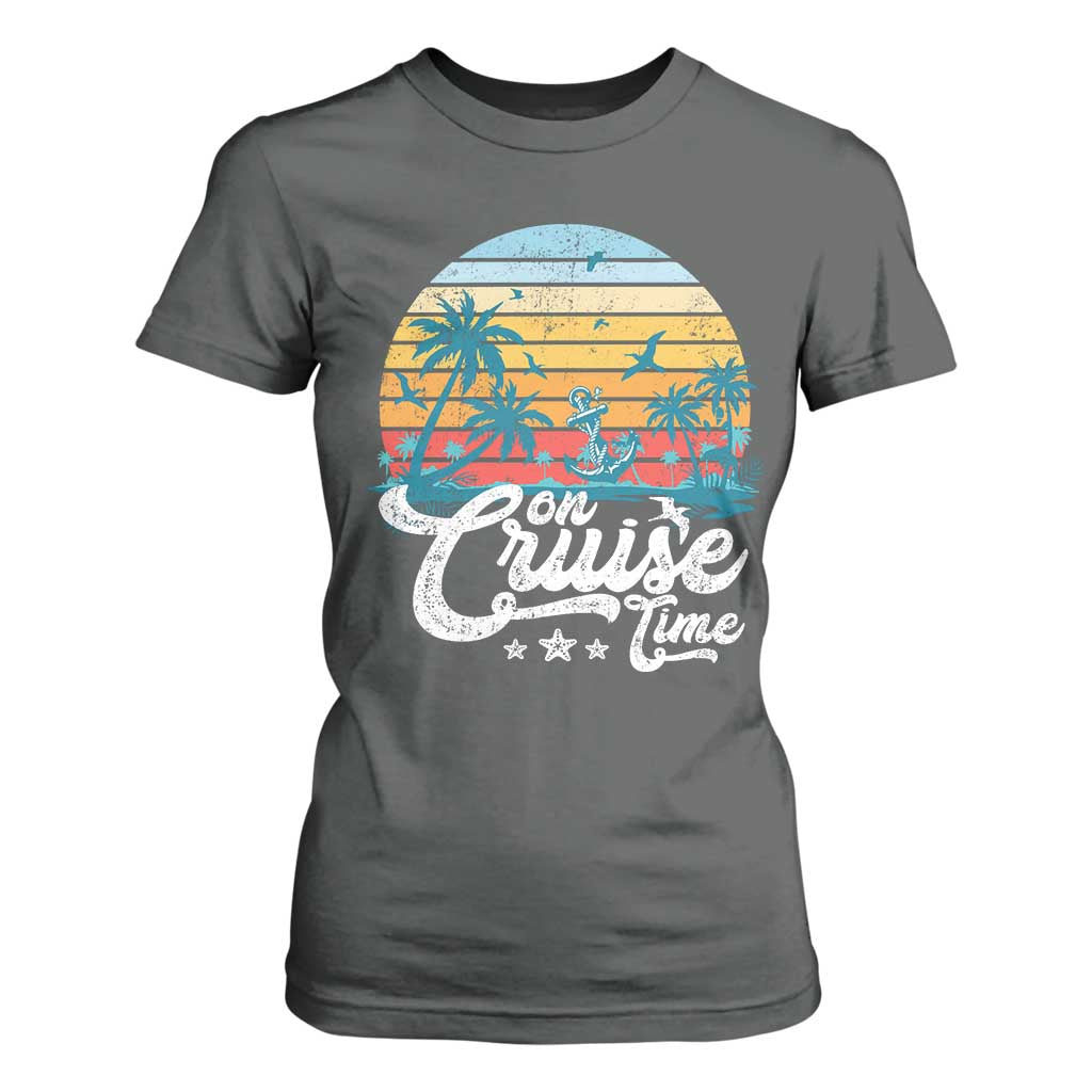 On Cruise Time T Shirt For Women Retro Summer Vacation Cruising TS10 Dark Heather Print Your Wear