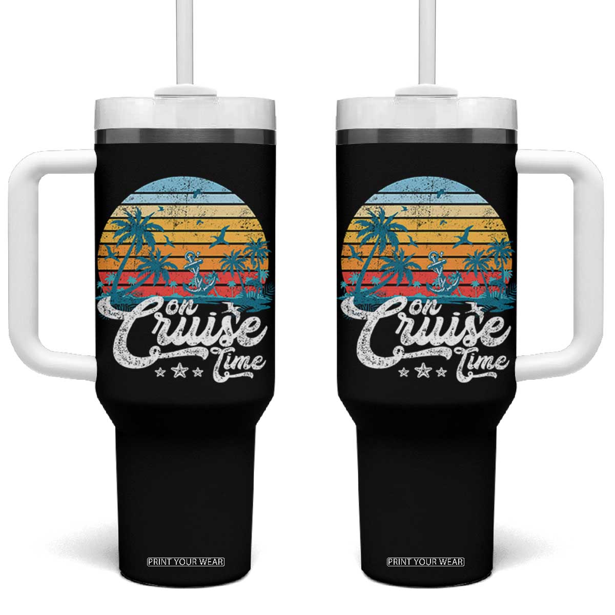 On Cruise Time Tumbler With Handle Retro Summer Vacation Cruising TS10 One Size: 40 oz Black Print Your Wear