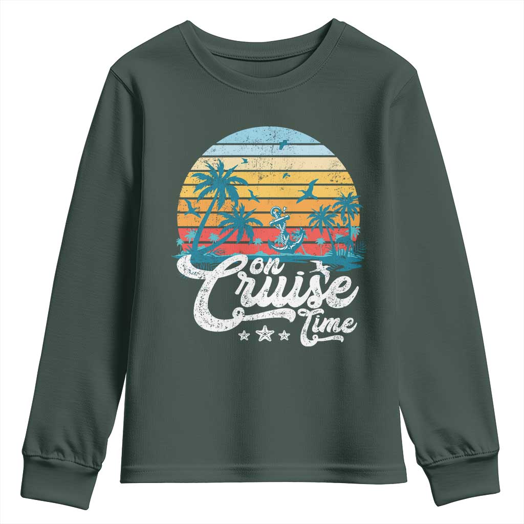 On Cruise Time Youth Sweatshirt Retro Summer Vacation Cruising TS10 Dark Forest Green Print Your Wear