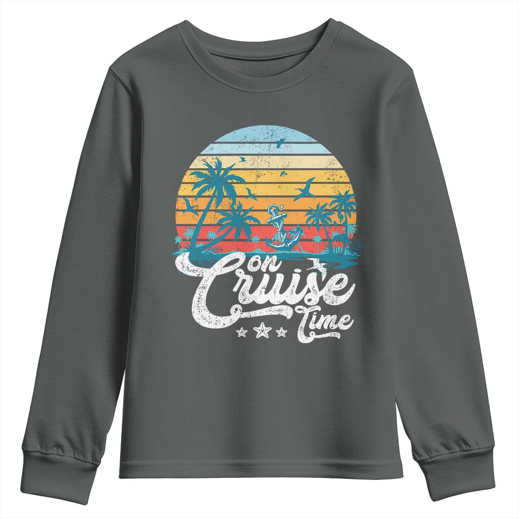 On Cruise Time Youth Sweatshirt Retro Summer Vacation Cruising TS10 Dark Heather Print Your Wear