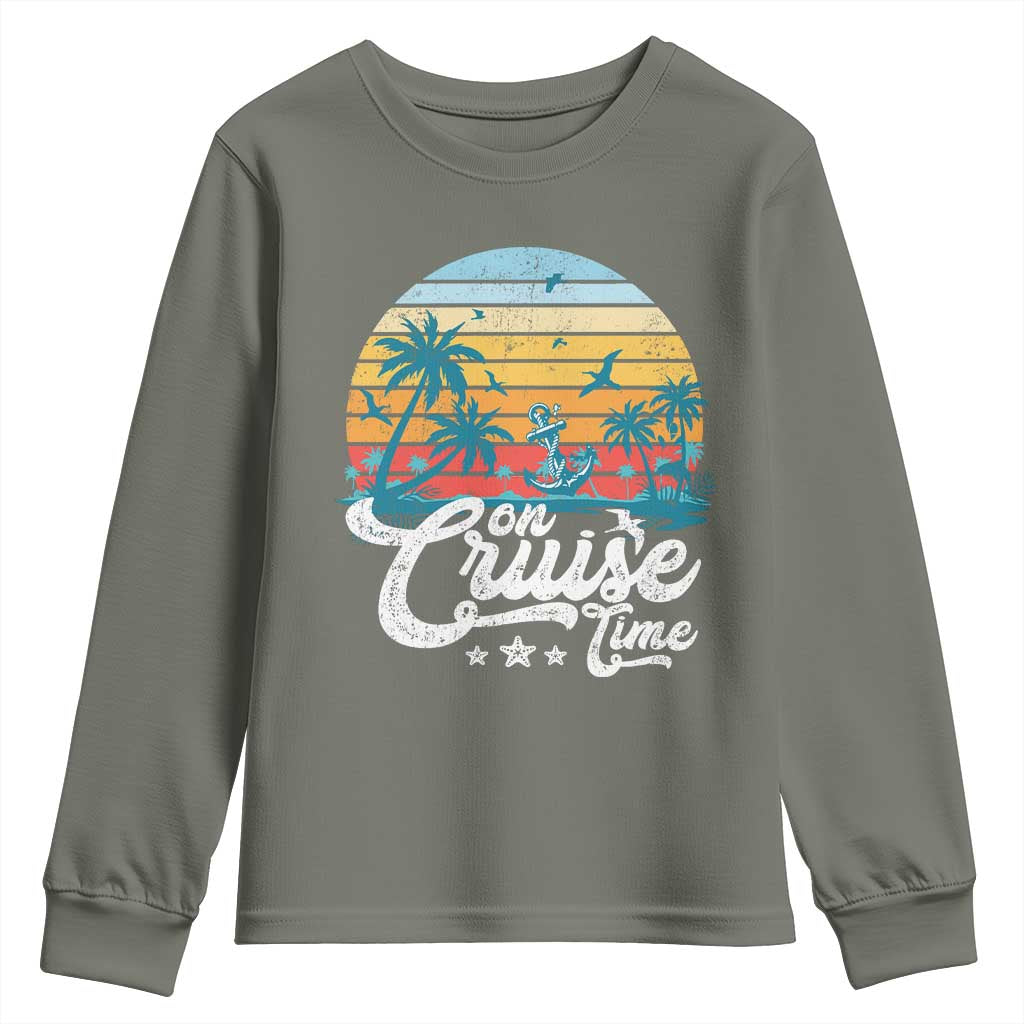 On Cruise Time Youth Sweatshirt Retro Summer Vacation Cruising TS10 Military Green Print Your Wear