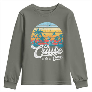 On Cruise Time Youth Sweatshirt Retro Summer Vacation Cruising TS10 Military Green Print Your Wear