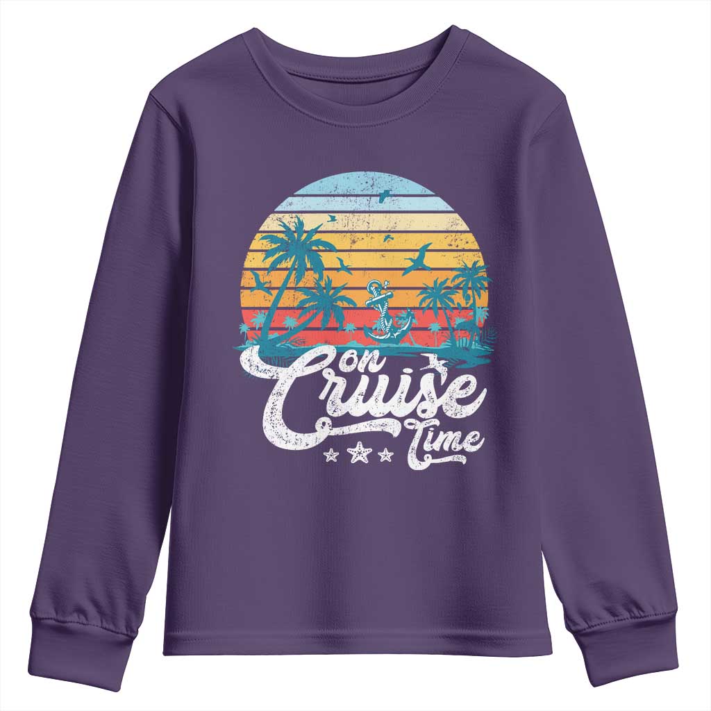 On Cruise Time Youth Sweatshirt Retro Summer Vacation Cruising TS10 Purple Print Your Wear