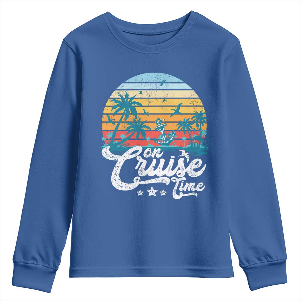 On Cruise Time Youth Sweatshirt Retro Summer Vacation Cruising TS10 Royal Blue Print Your Wear