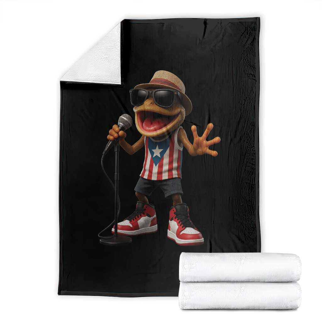 Coqui Puerto Rican Flag Throw Blanket Taino Boricua Frog Singing TS10 Black Print Your Wear
