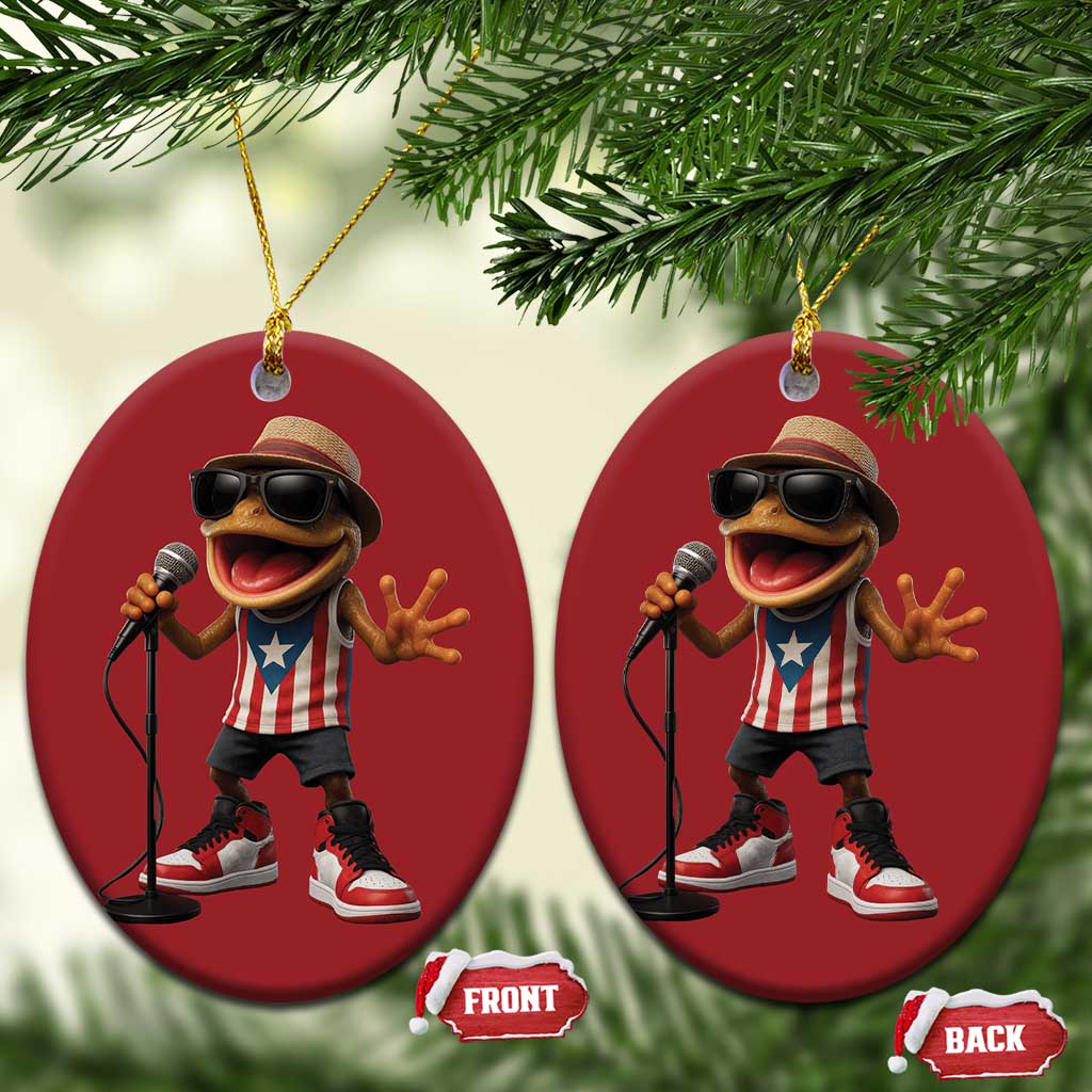 Coqui Puerto Rican Flag Christmas Ornament Taino Boricua Frog Singing TS10 Oval Red Print Your Wear