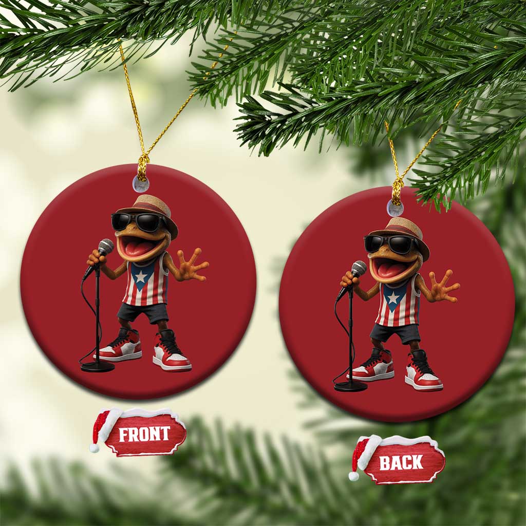 Coqui Puerto Rican Flag Christmas Ornament Taino Boricua Frog Singing TS10 Circle Red Print Your Wear