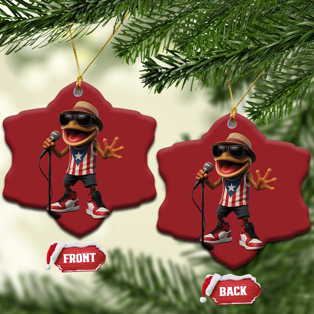 Coqui Puerto Rican Flag Christmas Ornament Taino Boricua Frog Singing TS10 Snow Flake Red Print Your Wear
