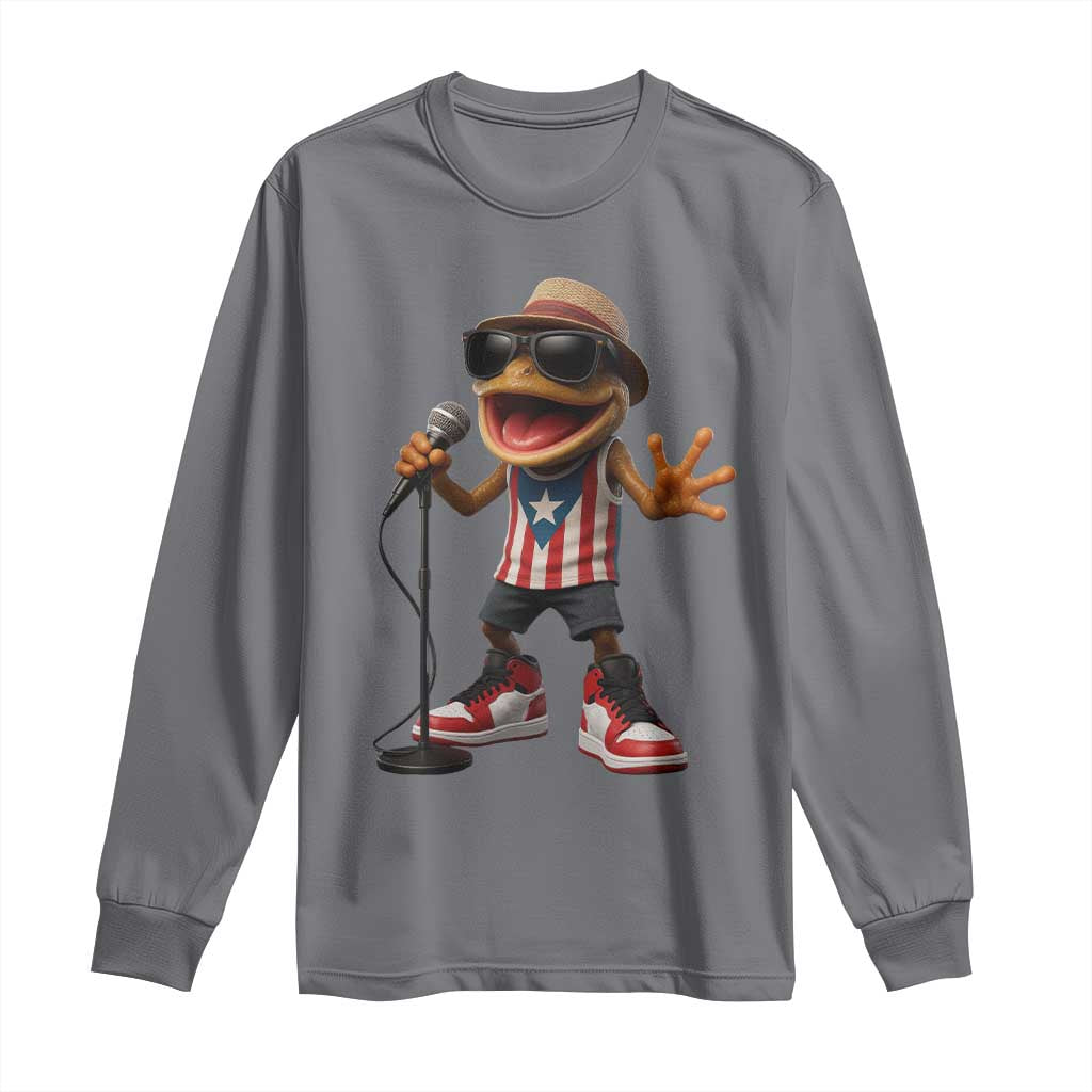 Coqui Puerto Rican Flag Long Sleeve Shirt Taino Boricua Frog Singing TS10 Charcoal Print Your Wear