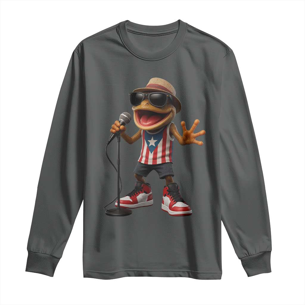 Coqui Puerto Rican Flag Long Sleeve Shirt Taino Boricua Frog Singing TS10 Dark Heather Print Your Wear