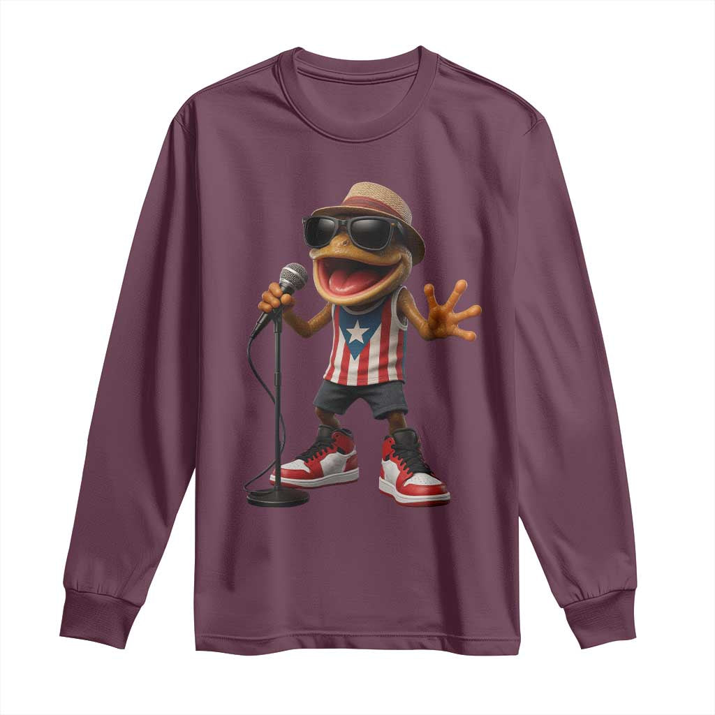 Coqui Puerto Rican Flag Long Sleeve Shirt Taino Boricua Frog Singing TS10 Maroon Print Your Wear