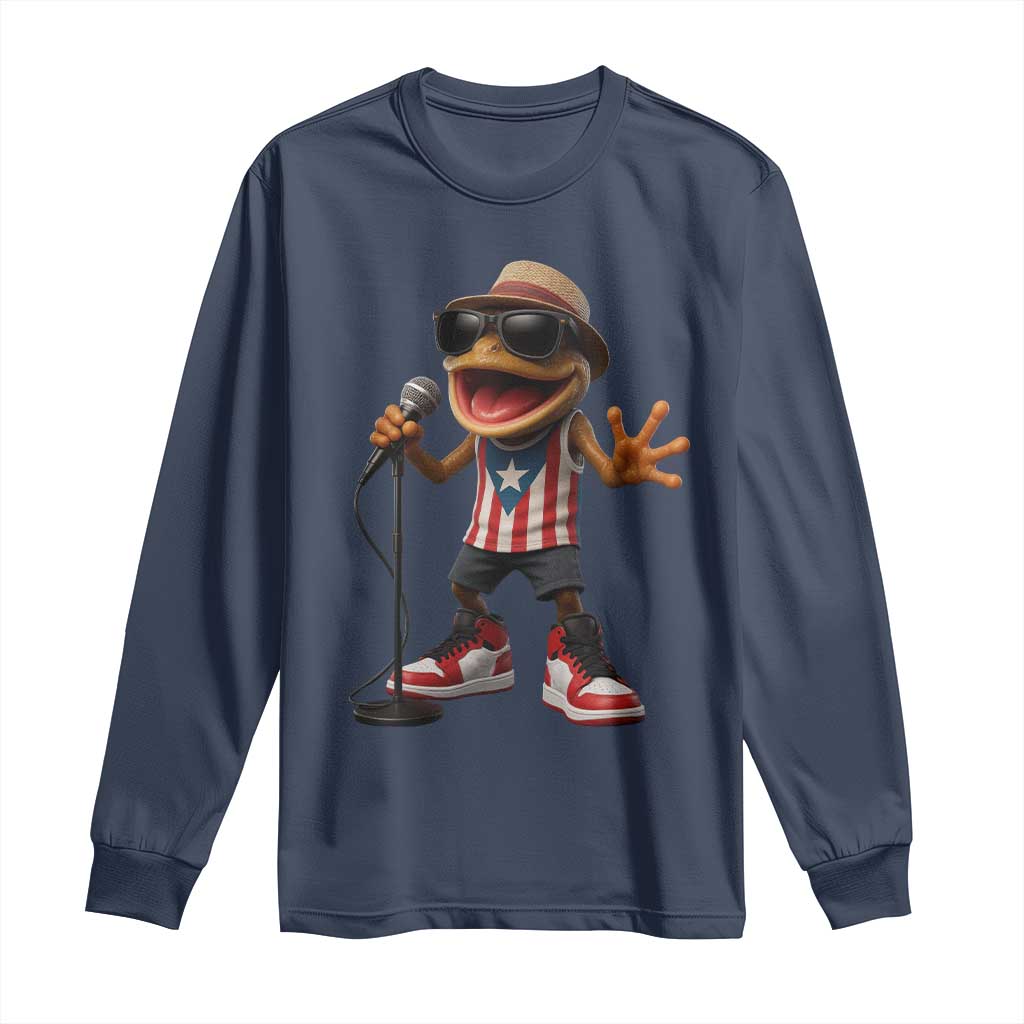 Coqui Puerto Rican Flag Long Sleeve Shirt Taino Boricua Frog Singing TS10 Navy Print Your Wear