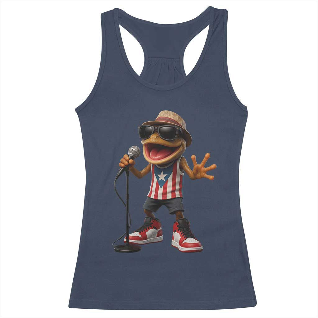 Coqui Puerto Rican Flag Racerback Tank Top Taino Boricua Frog Singing TS10 Navy Print Your Wear