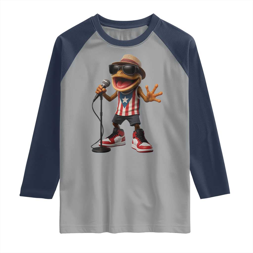 Coqui Puerto Rican Flag Raglan Shirt Taino Boricua Frog Singing TS10 Sport Gray Navy Print Your Wear