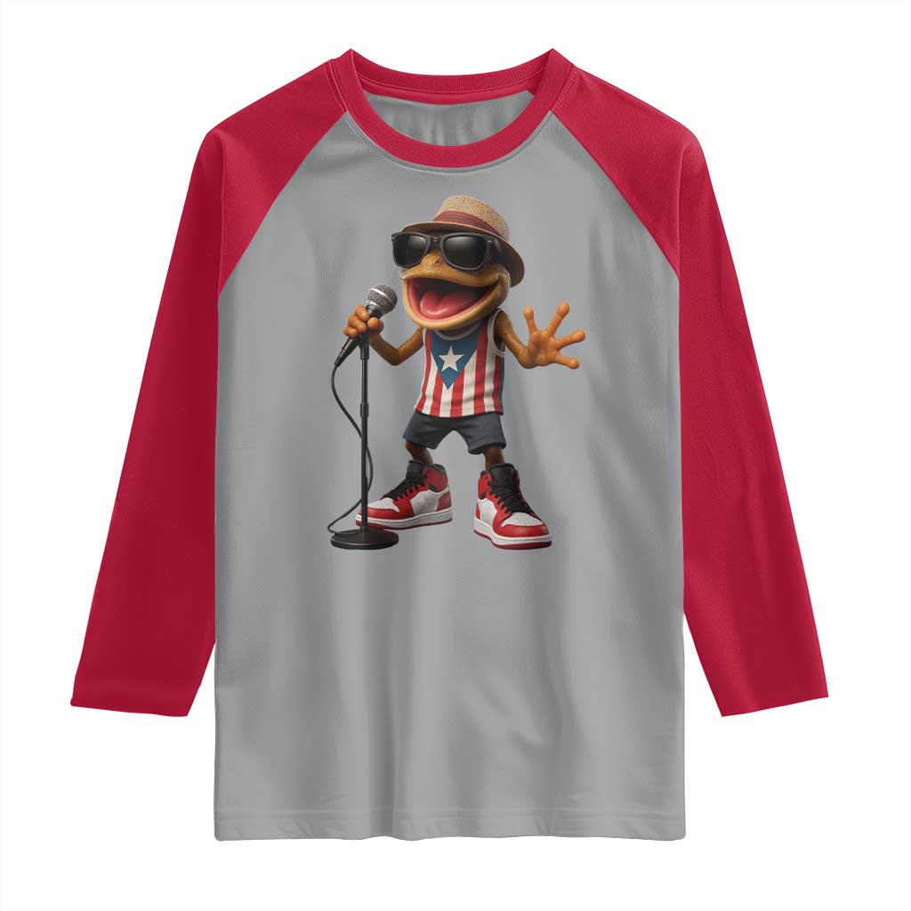 Coqui Puerto Rican Flag Raglan Shirt Taino Boricua Frog Singing TS10 Sport Gray Red Print Your Wear