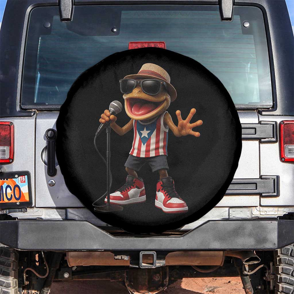Coqui Puerto Rican Flag Spare Tire Cover Taino Boricua Frog Singing TS10 No hole Black Print Your Wear