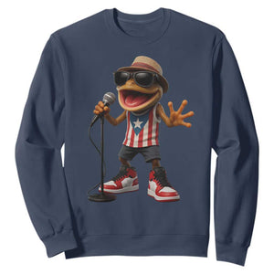 Coqui Puerto Rican Flag Sweatshirt Taino Boricua Frog Singing TS10 Navy Print Your Wear
