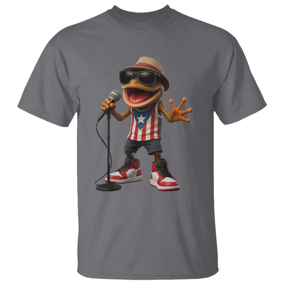 Coqui Puerto Rican Flag T Shirt Taino Boricua Frog Singing TS10 Charcoal Print Your Wear
