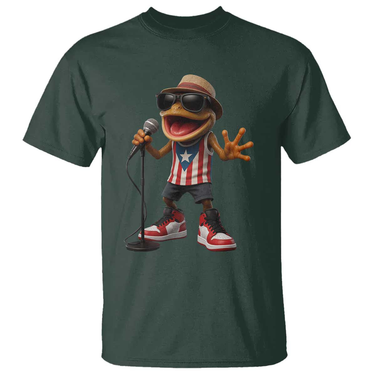 Coqui Puerto Rican Flag T Shirt Taino Boricua Frog Singing TS10 Dark Forest Green Print Your Wear