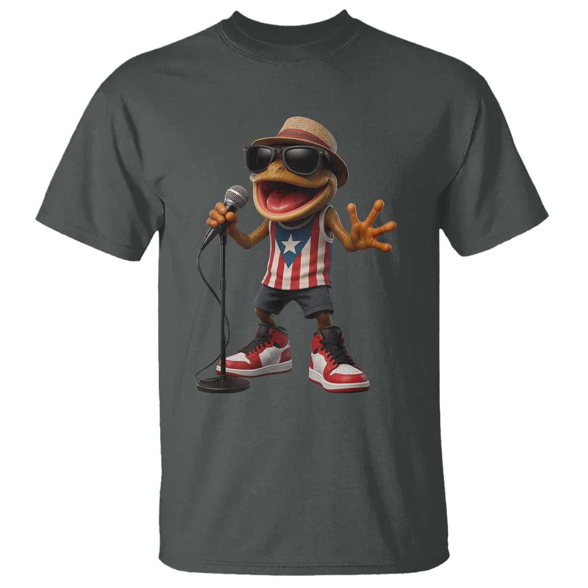 Coqui Puerto Rican Flag T Shirt Taino Boricua Frog Singing TS10 Dark Heather Print Your Wear