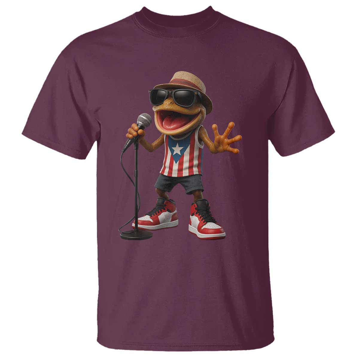 Coqui Puerto Rican Flag T Shirt Taino Boricua Frog Singing TS10 Maroon Print Your Wear