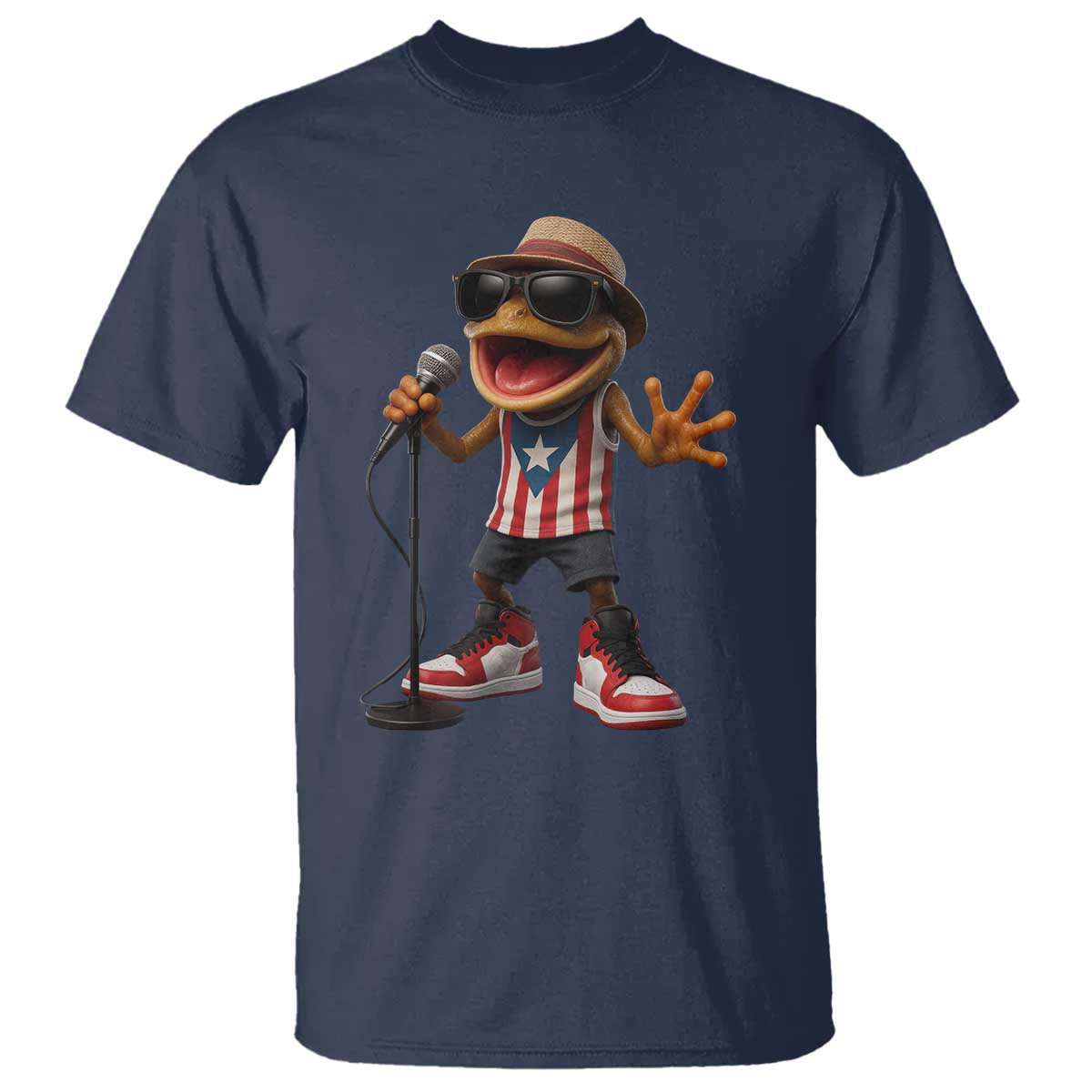 Coqui Puerto Rican Flag T Shirt Taino Boricua Frog Singing TS10 Navy Print Your Wear