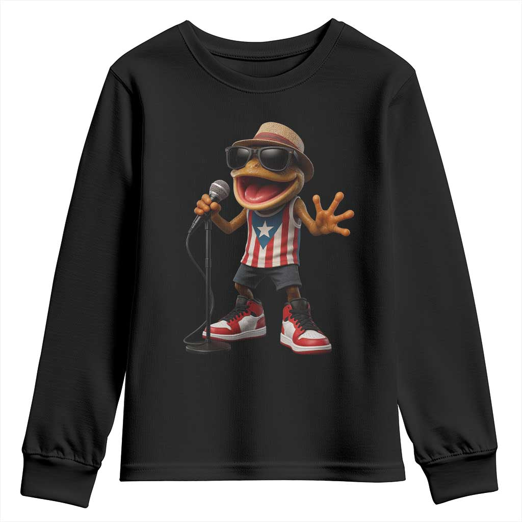 Coqui Puerto Rican Flag Youth Sweatshirt Taino Boricua Frog Singing TS10 Black Print Your Wear