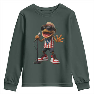 Coqui Puerto Rican Flag Youth Sweatshirt Taino Boricua Frog Singing TS10 Dark Forest Green Print Your Wear