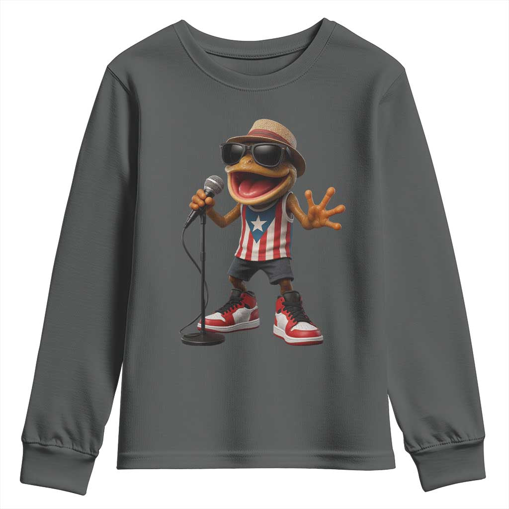 Coqui Puerto Rican Flag Youth Sweatshirt Taino Boricua Frog Singing TS10 Dark Heather Print Your Wear