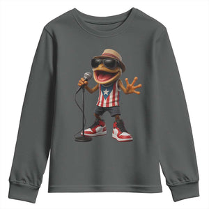 Coqui Puerto Rican Flag Youth Sweatshirt Taino Boricua Frog Singing TS10 Dark Heather Print Your Wear