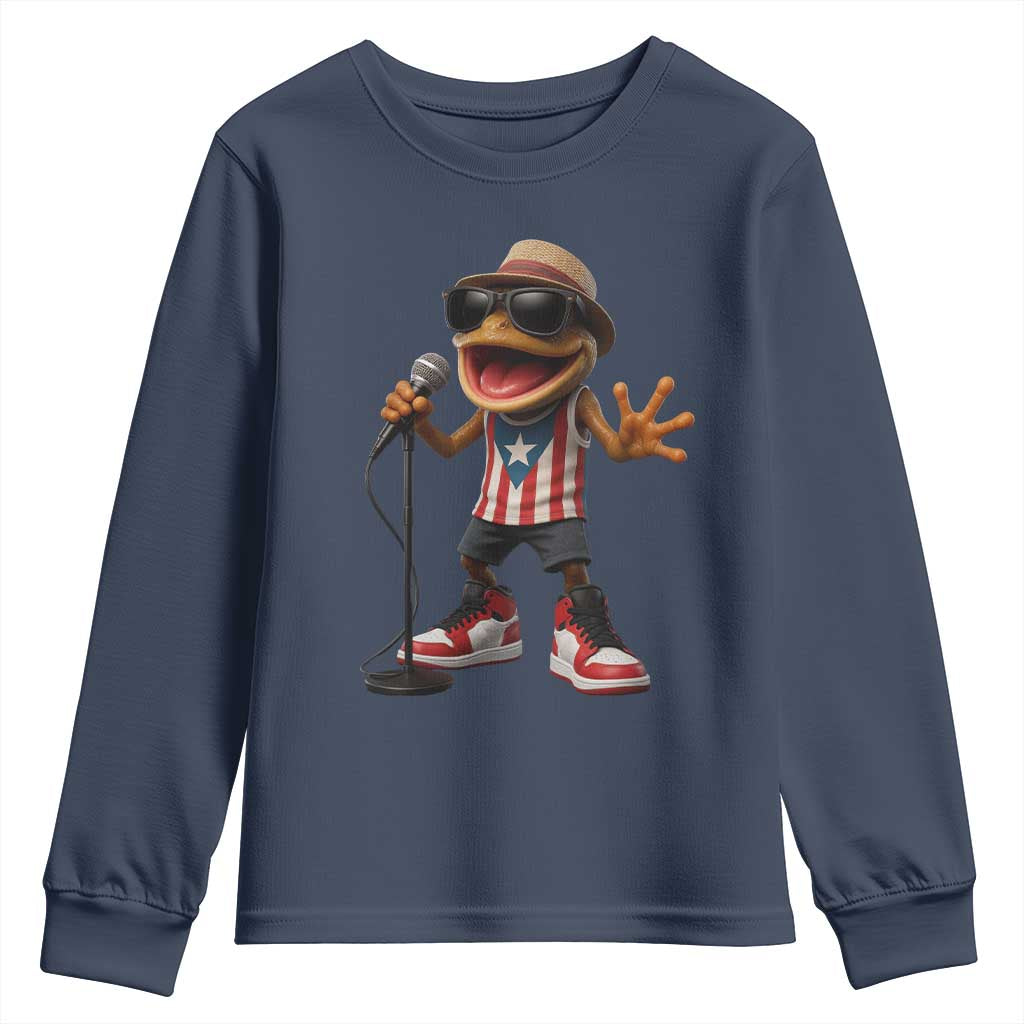 Coqui Puerto Rican Flag Youth Sweatshirt Taino Boricua Frog Singing TS10 Navy Print Your Wear