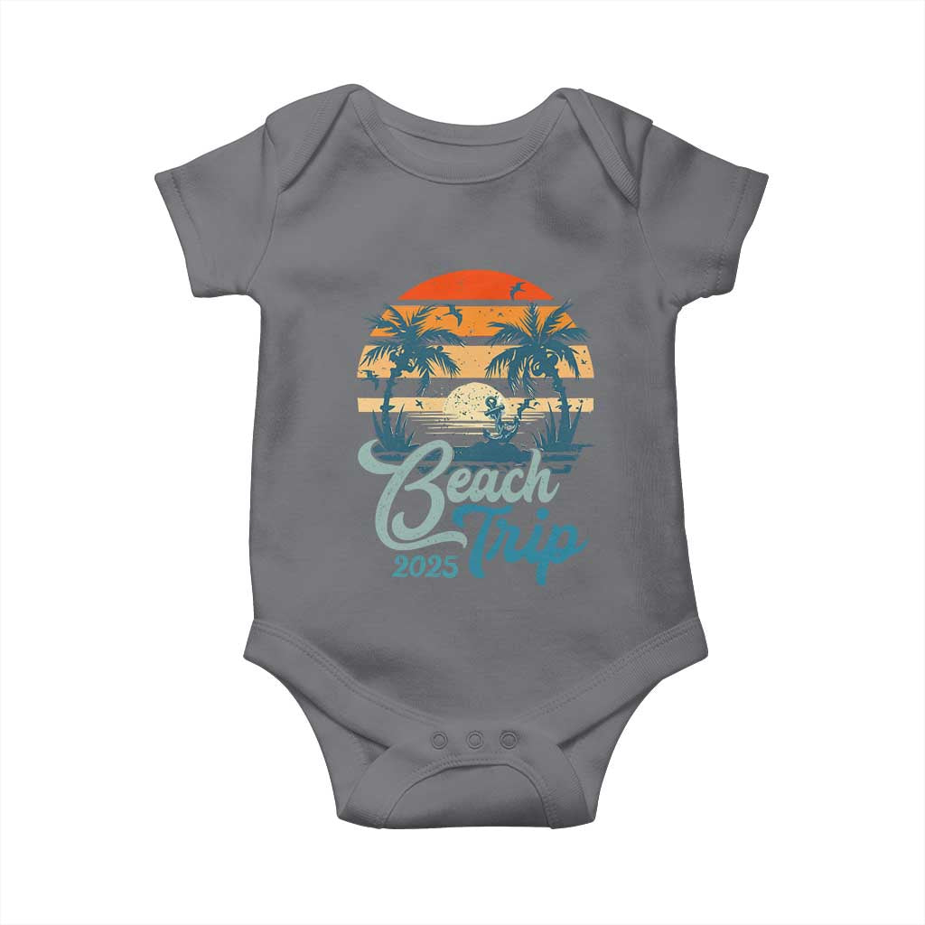 Beach Trip 2025 Baby Onesie Summer Vacation Vintage 70's Retro TS10 Charcoal Print Your Wear