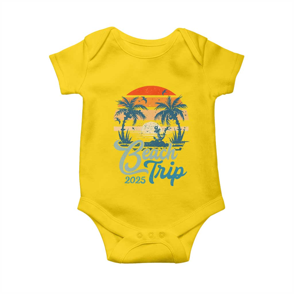 Beach Trip 2025 Baby Onesie Summer Vacation Vintage 70's Retro TS10 Daisy Print Your Wear