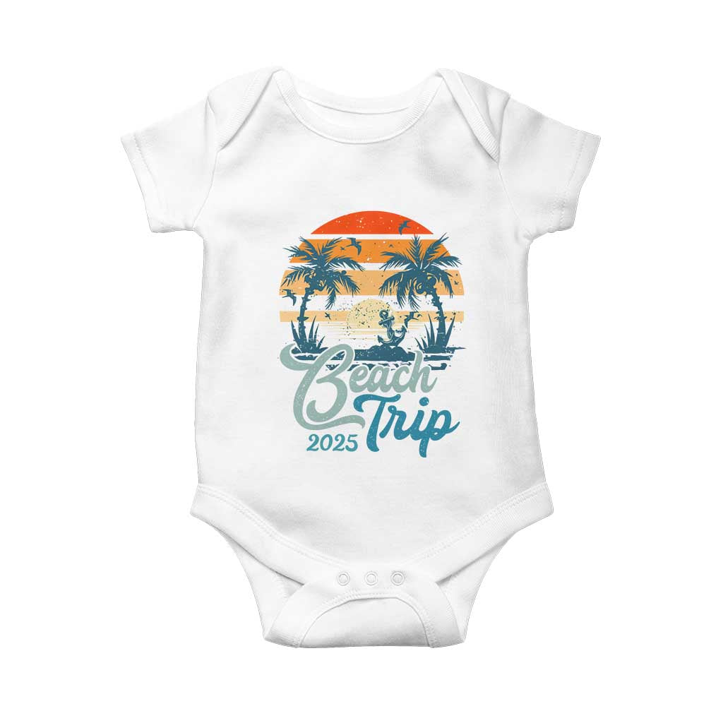 Beach Trip 2025 Baby Onesie Summer Vacation Vintage 70's Retro TS10 White Print Your Wear