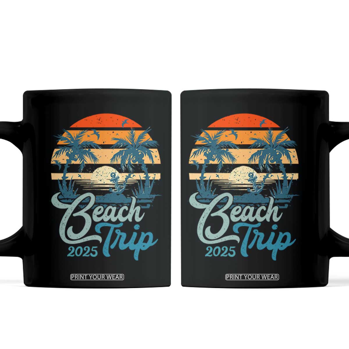 Beach Trip 2025 Coffee Mug Summer Vacation Vintage 70's Retro TS10 Black Print Your Wear