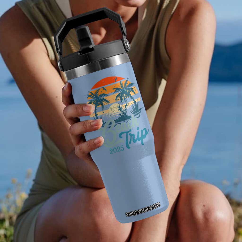 Beach Trip 2025 Flip Straw Tumbler Summer Vacation Vintage 70's Retro TS10 One Size: 30 oz Light Blue Print Your Wear