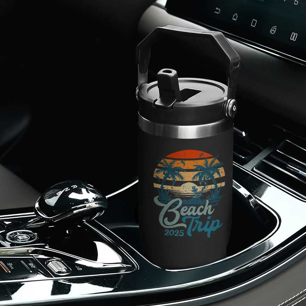 Beach Trip 2025 Flip Straw Tumbler Summer Vacation Vintage 70's Retro TS10 Print Your Wear