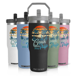 Beach Trip 2025 Flip Straw Tumbler Summer Vacation Vintage 70's Retro TS10 Print Your Wear