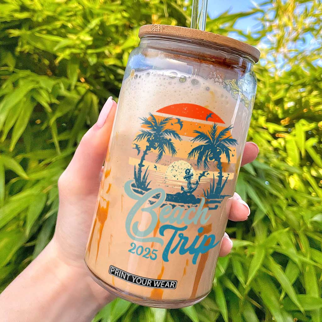 Beach Trip 2025 Glass Can Summer Vacation Vintage 70's Retro TS10 Black Print Your Wear