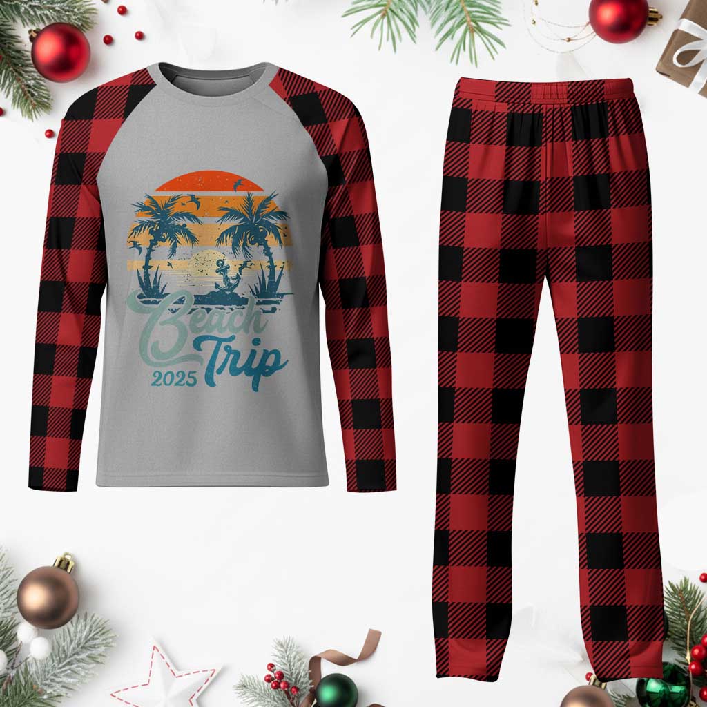 Beach Trip 2025 Plaid Pajama Set Summer Vacation Vintage 70's Retro TS10 Buffalo Plaid Print Your Wear