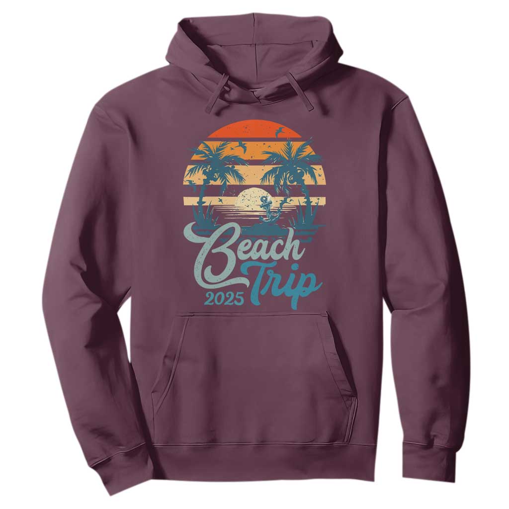 Beach Trip 2025 Hoodie Summer Vacation Vintage 70's Retro TS10 Maroon Print Your Wear