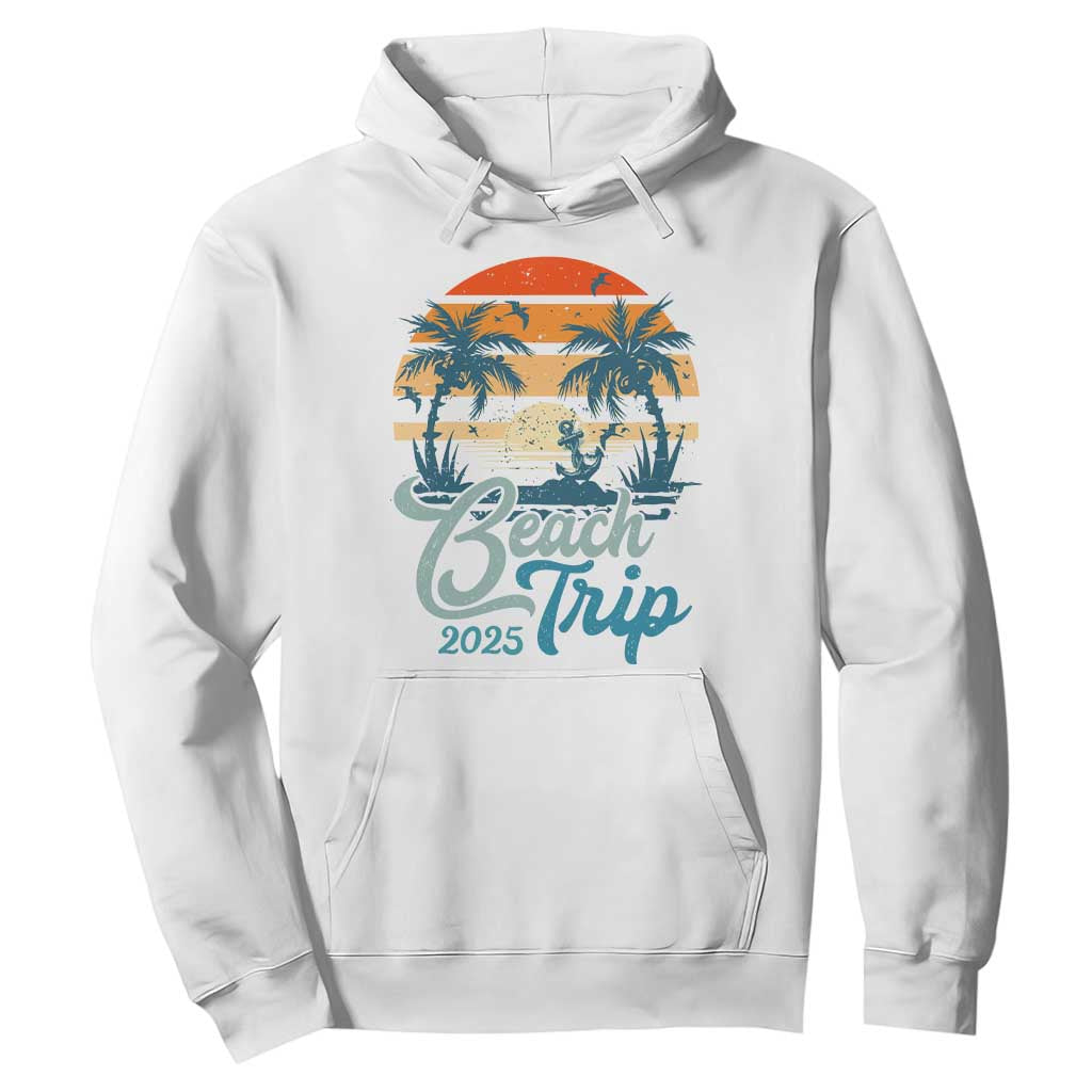 Beach Trip 2025 Hoodie Summer Vacation Vintage 70's Retro TS10 White Print Your Wear