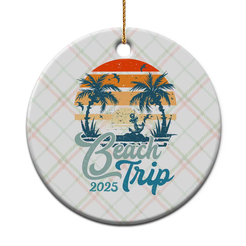 Beach Trip 2025 Ceramic Ornament Summer Vacation Vintage 70's Retro TS10 1pc Christmas Plaid Print Your Wear